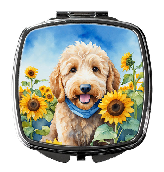 Buy this Goldendoodle in Sunflowers Compact Mirror