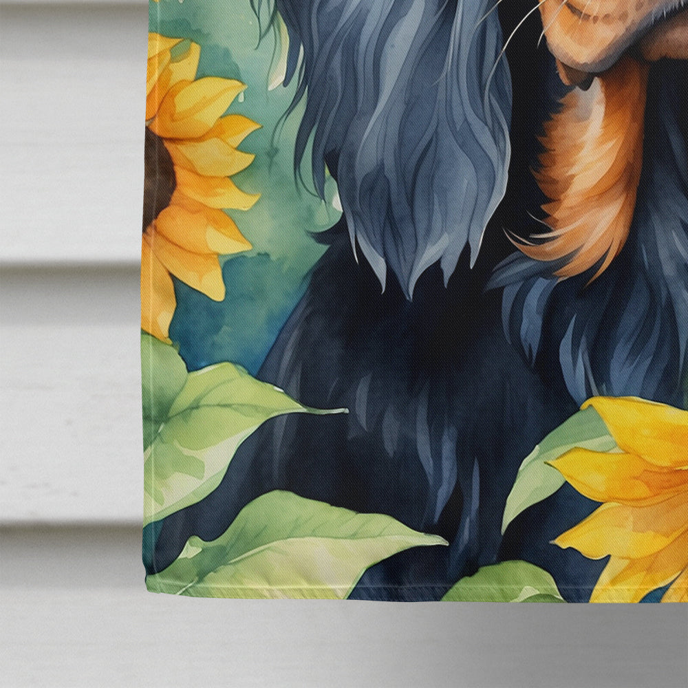 Gordon Setter in Sunflowers House Flag