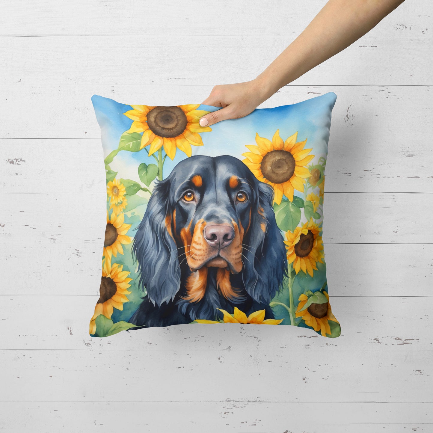 Gordon Setter in Sunflowers Throw Pillow