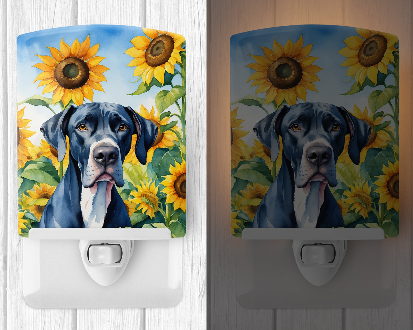 Great Dane in Sunflowers Ceramic Night Light