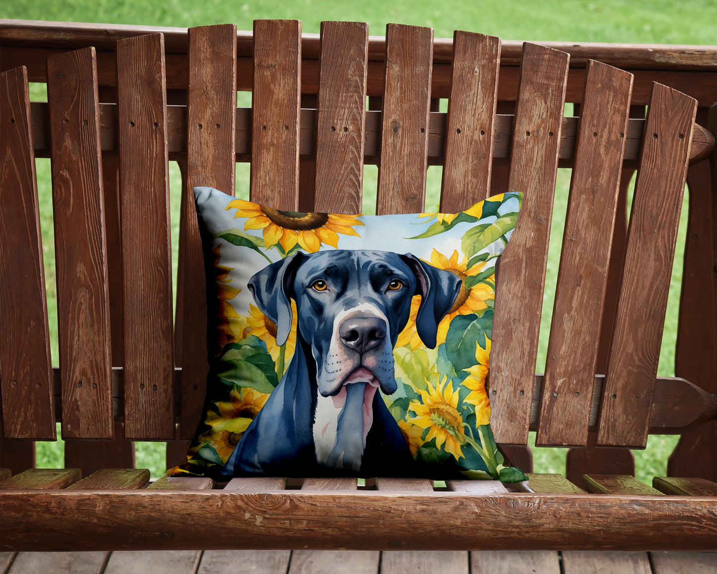 Great Dane in Sunflowers Throw Pillow