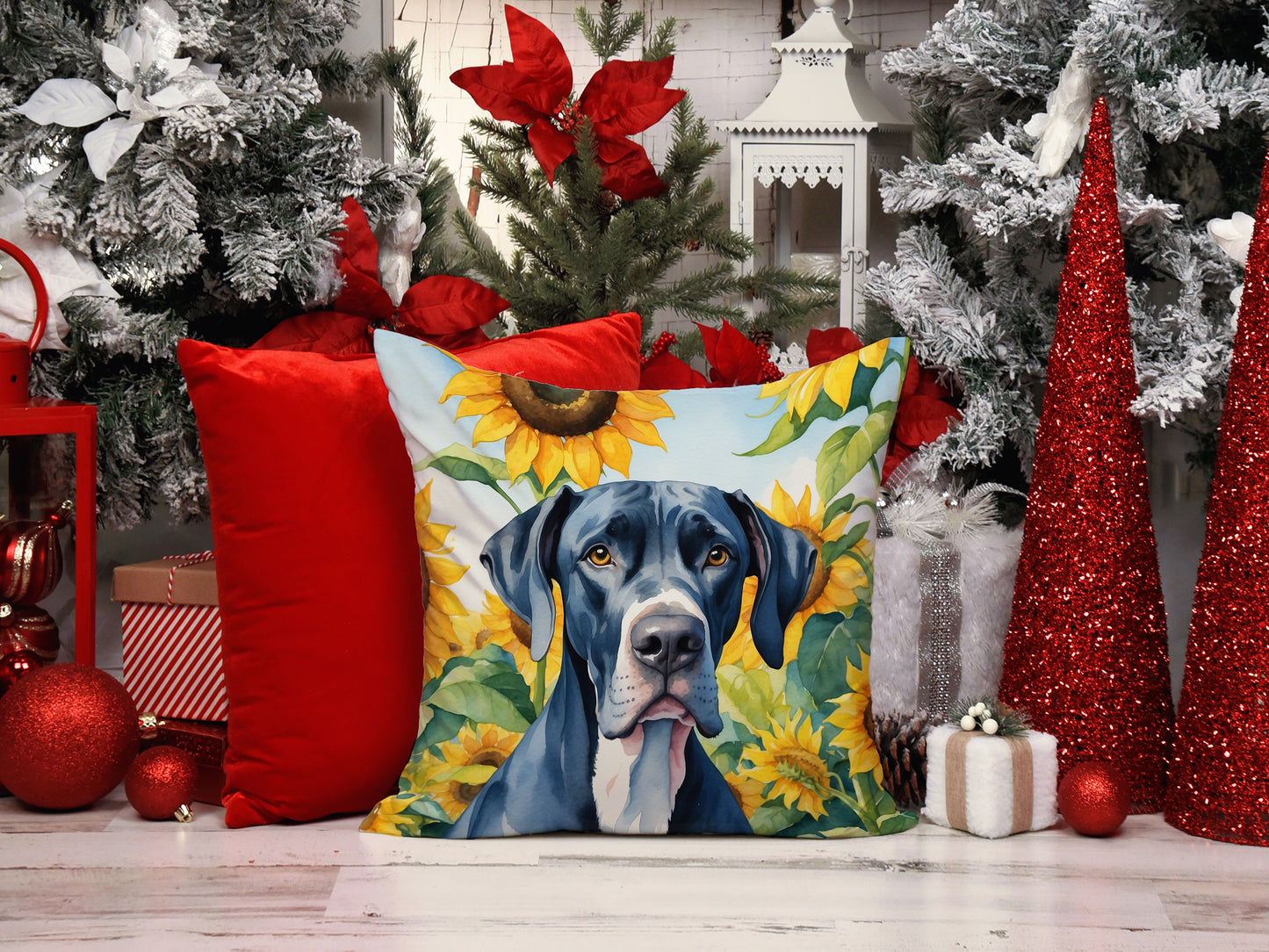 Great Dane in Sunflowers Throw Pillow