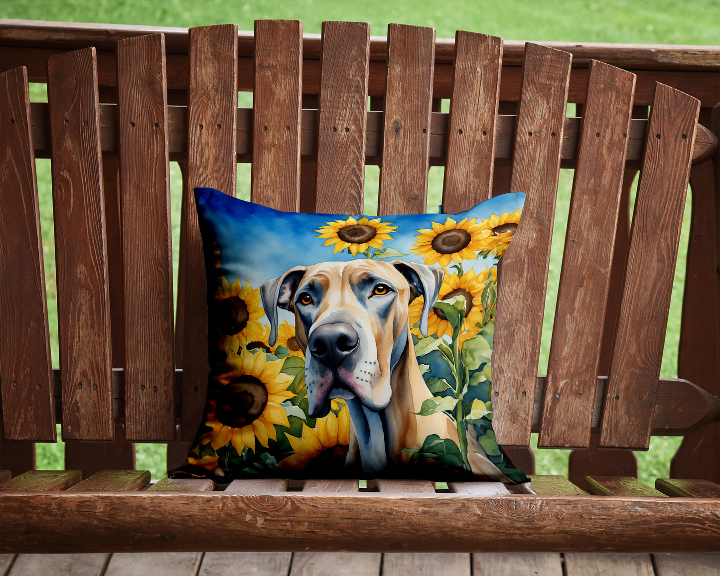 Great Dane in Sunflowers Throw Pillow