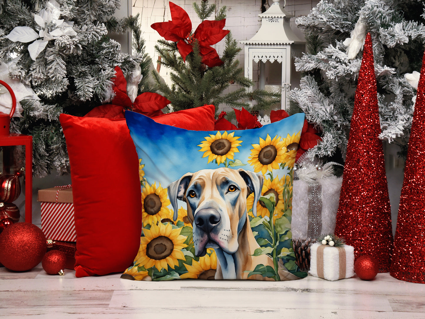 Great Dane in Sunflowers Throw Pillow