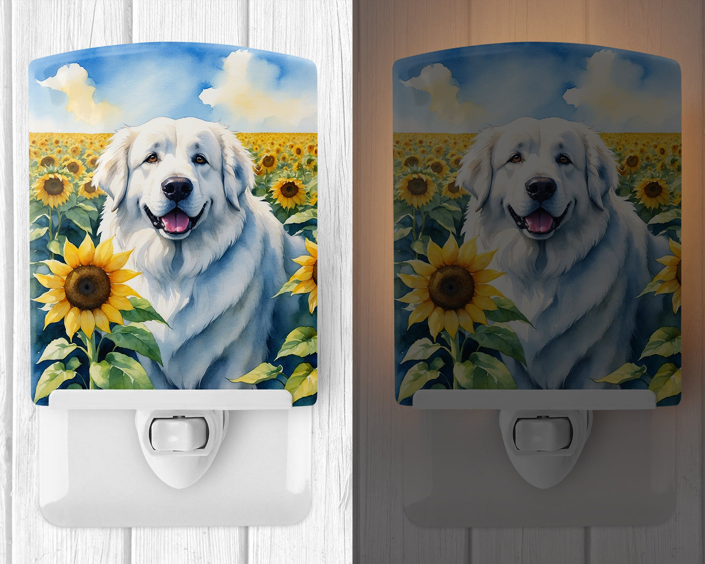 Great Pyrenees in Sunflowers Ceramic Night Light