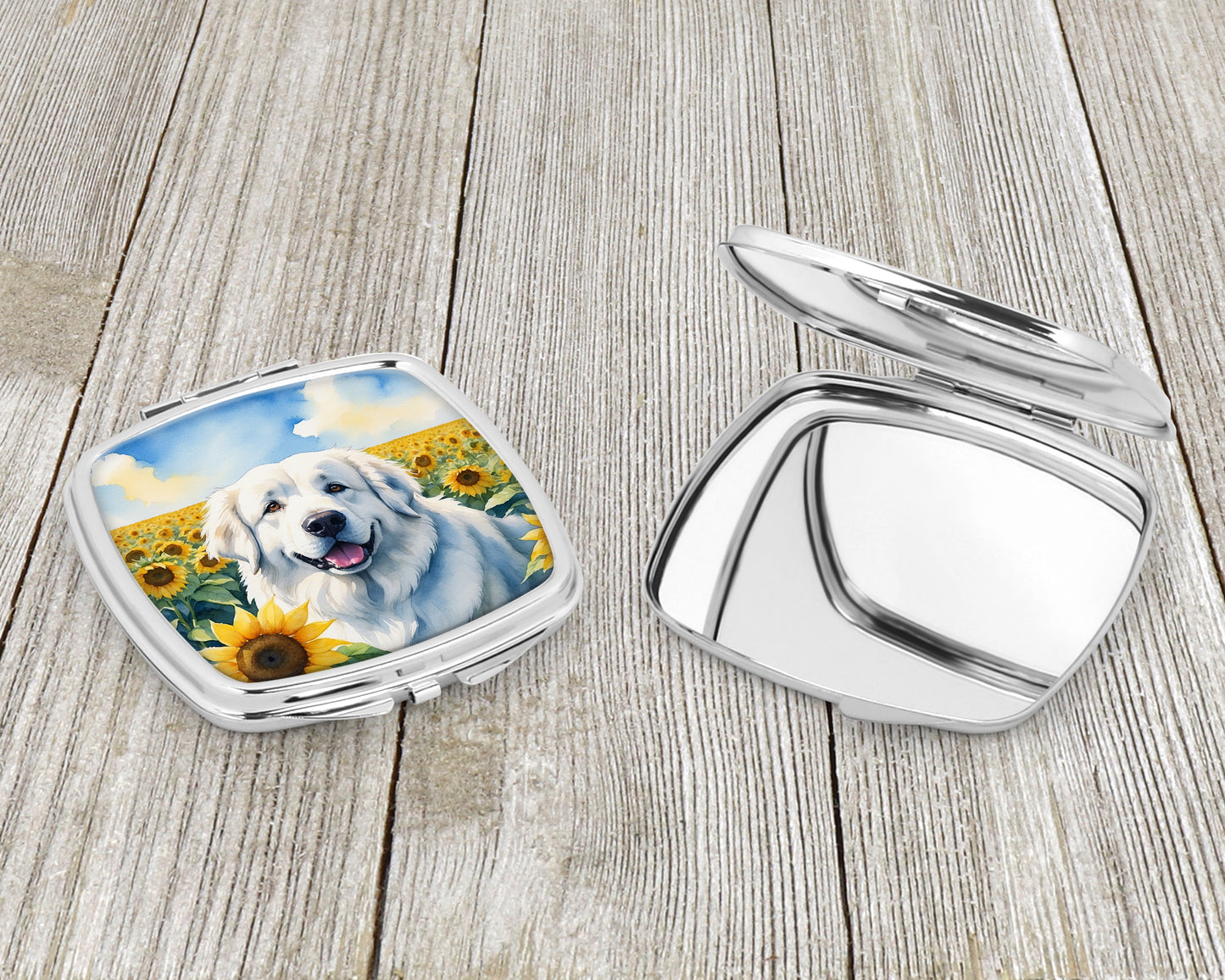 Great Pyrenees in Sunflowers Compact Mirror