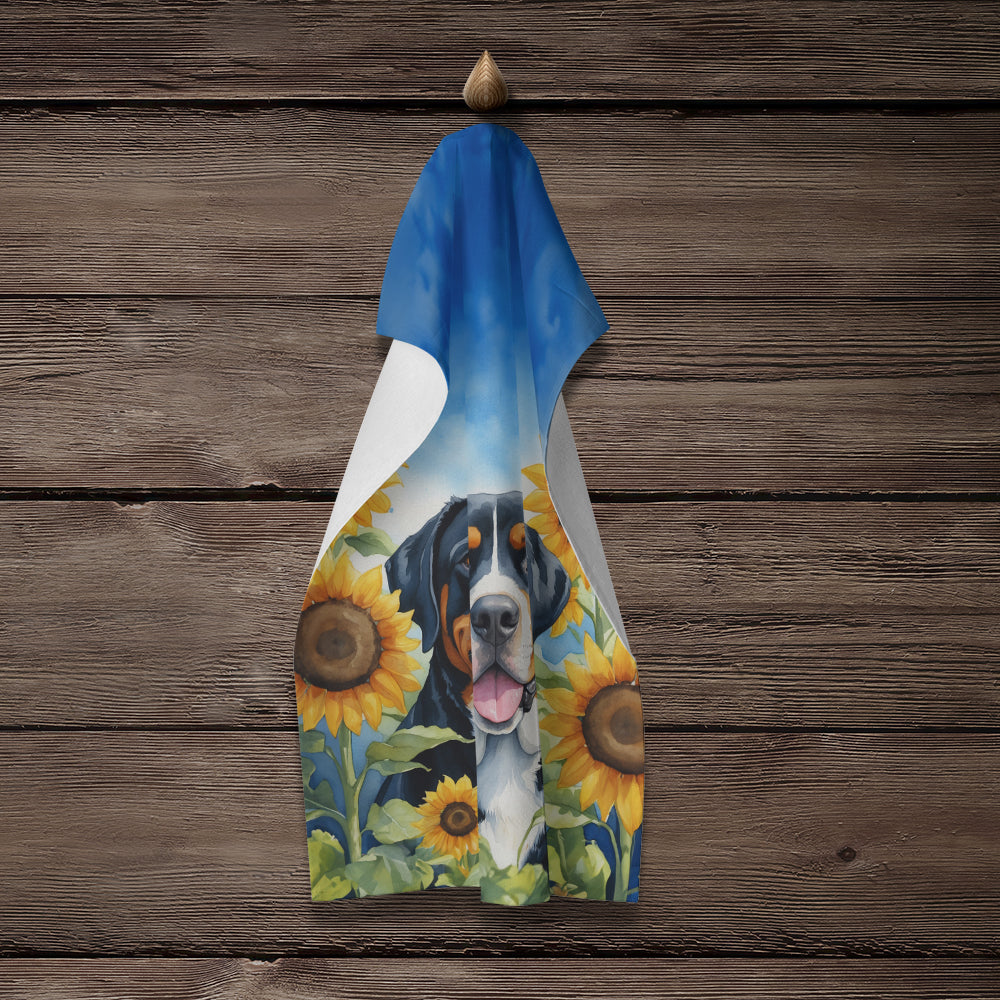 Greater Swiss Mountain Dog in Sunflowers Kitchen Towel