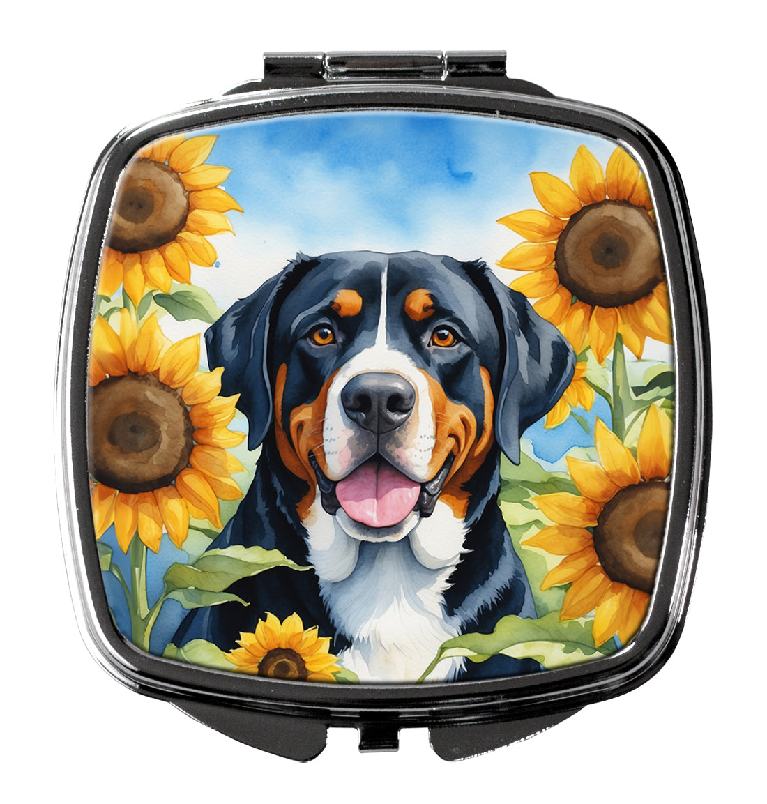 Buy this Greater Swiss Mountain Dog in Sunflowers Compact Mirror