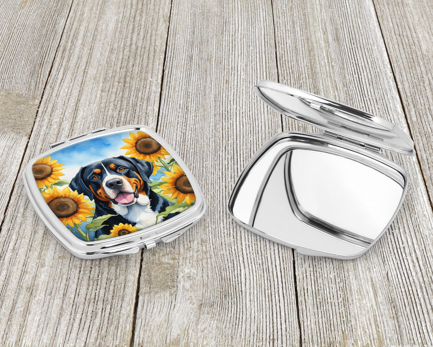 Greater Swiss Mountain Dog in Sunflowers Compact Mirror