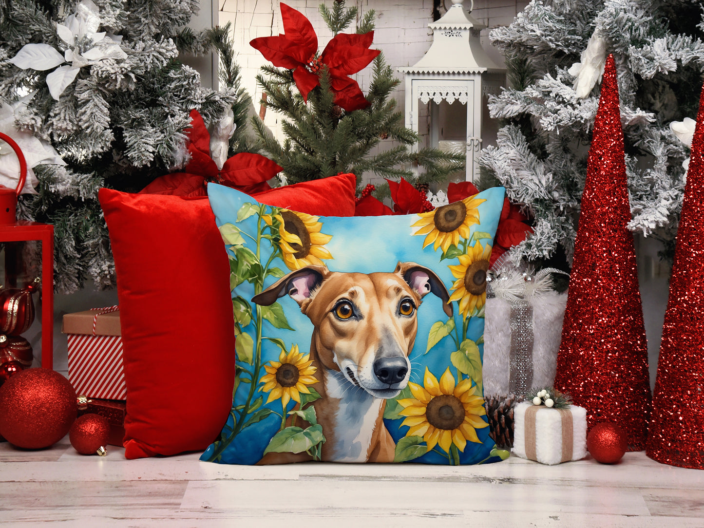 Greyhound in Sunflowers Throw Pillow