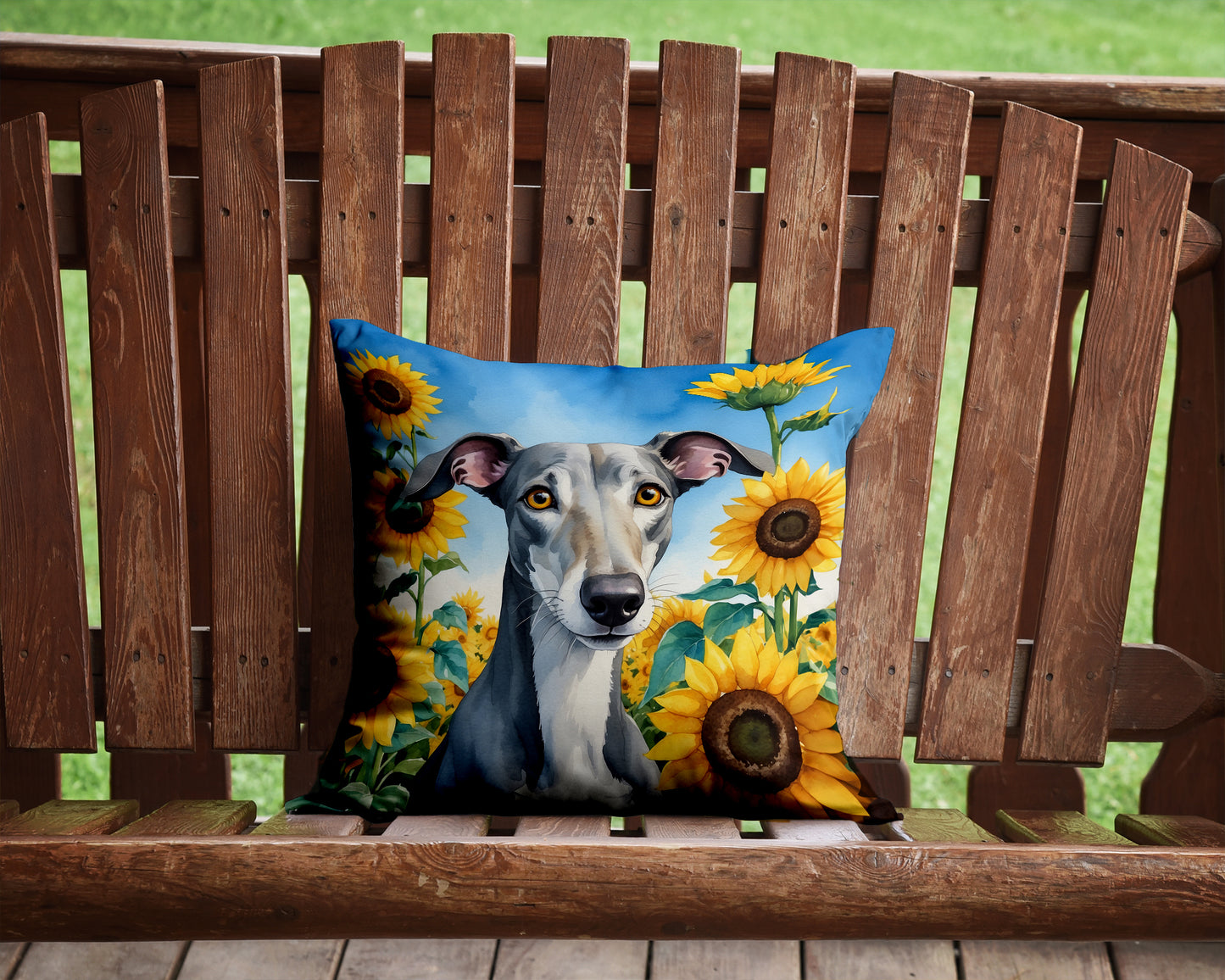 Greyhound in Sunflowers Throw Pillow