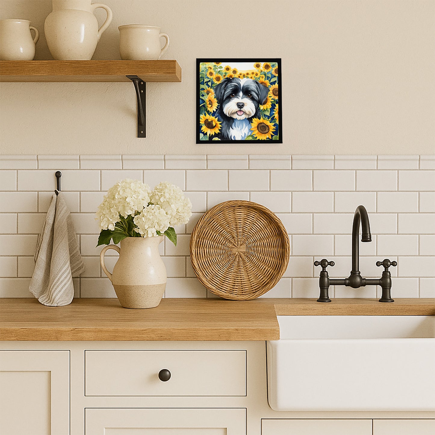 Havanese in Sunflowers Framed Metal Print