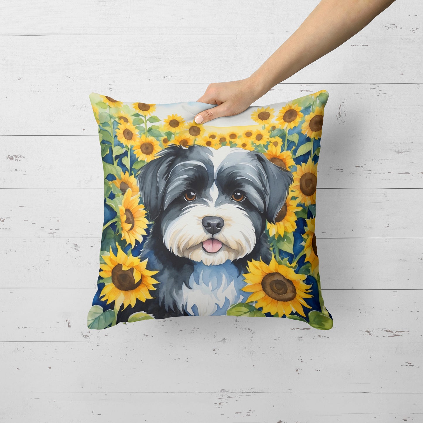 Havanese in Sunflowers Throw Pillow