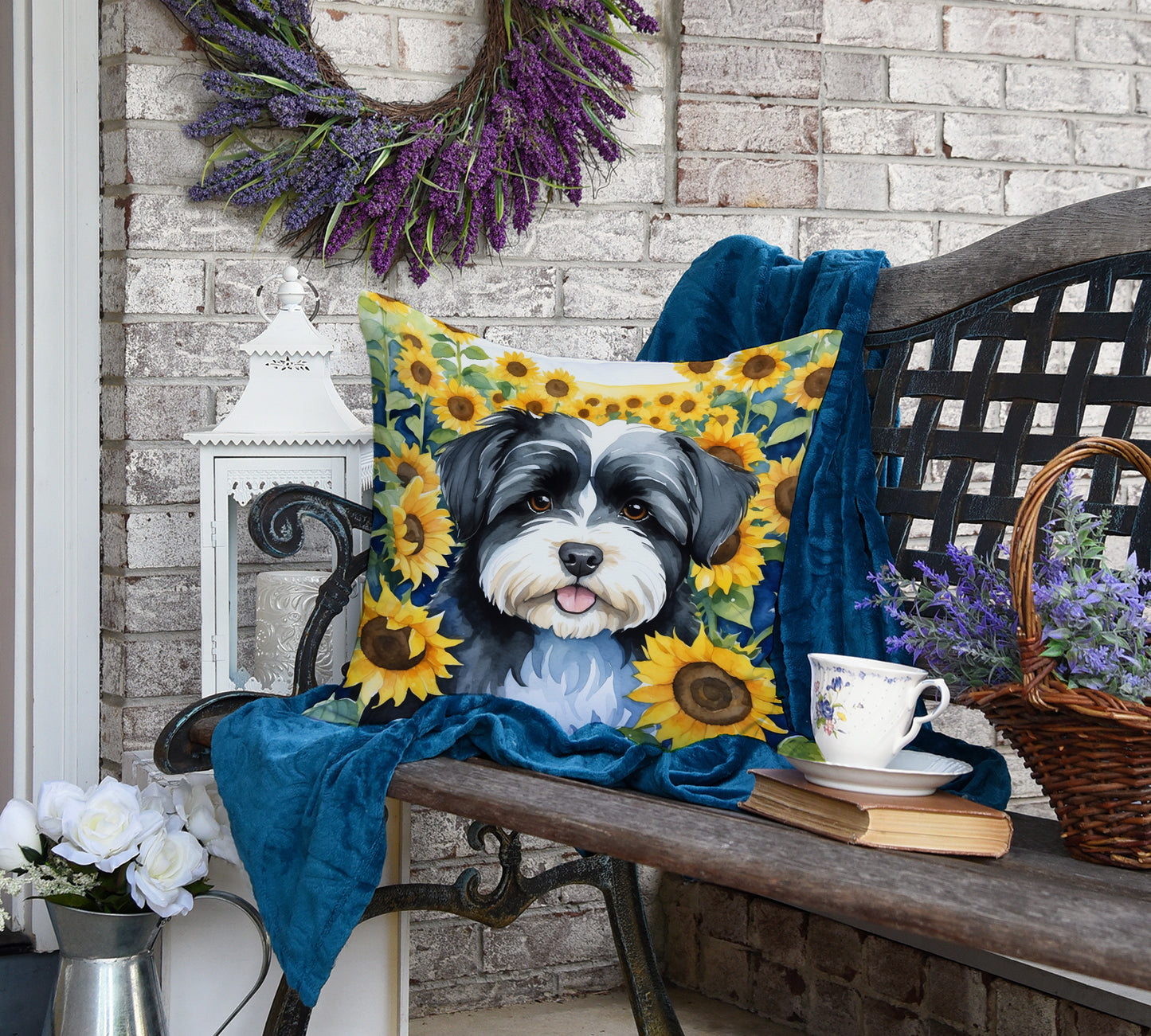 Havanese in Sunflowers Throw Pillow