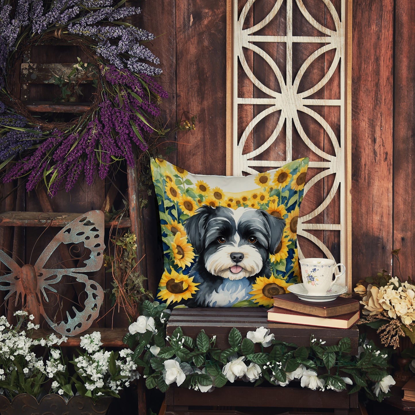 Havanese in Sunflowers Throw Pillow