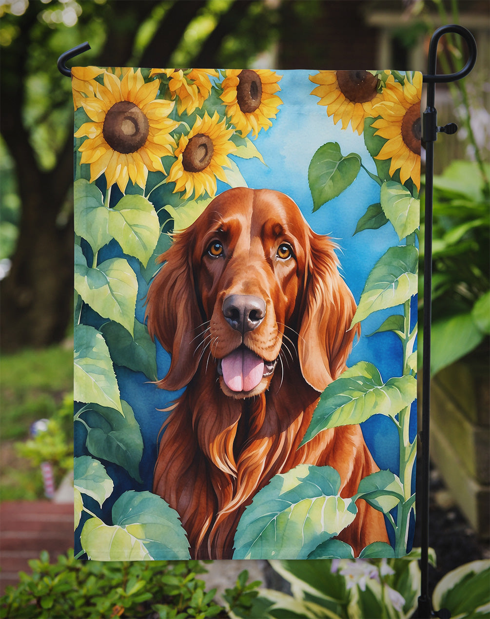 Irish Setter in Sunflowers Garden Flag