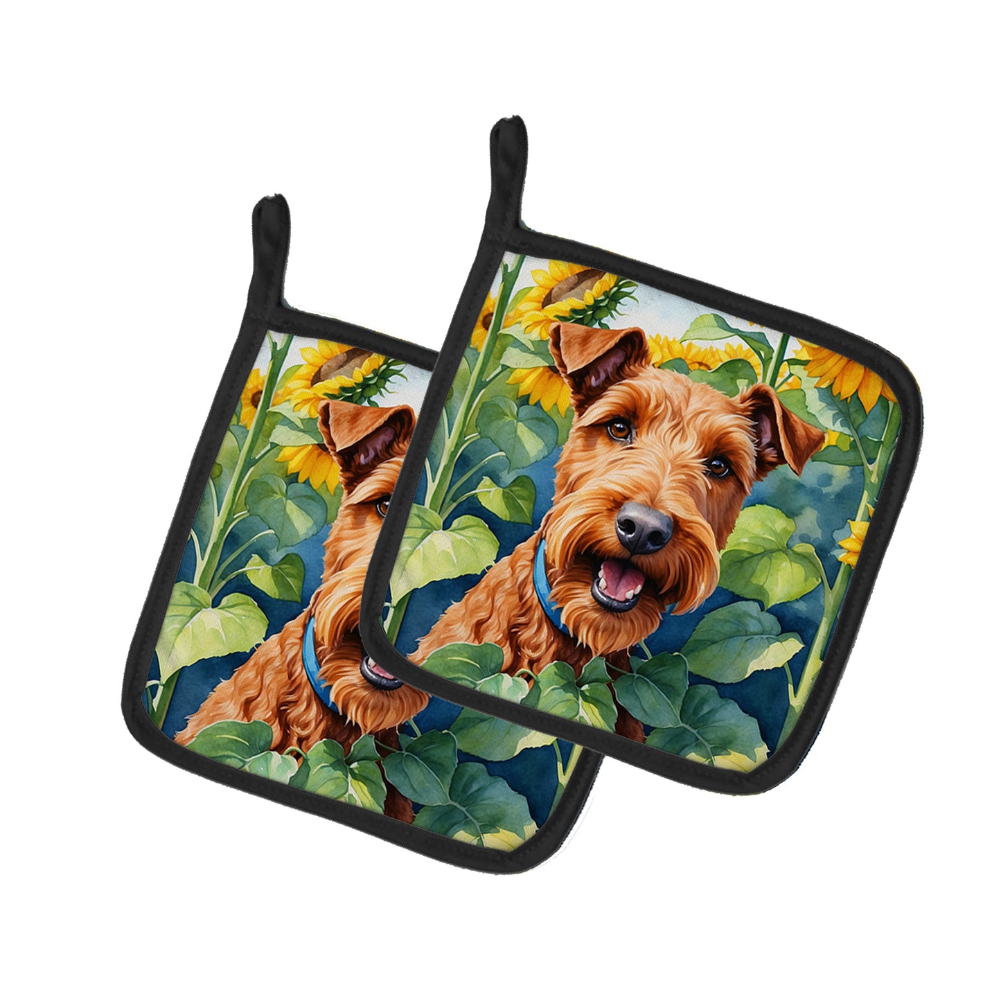 Buy this Irish Terrier in Sunflowers Pair of Pot Holders