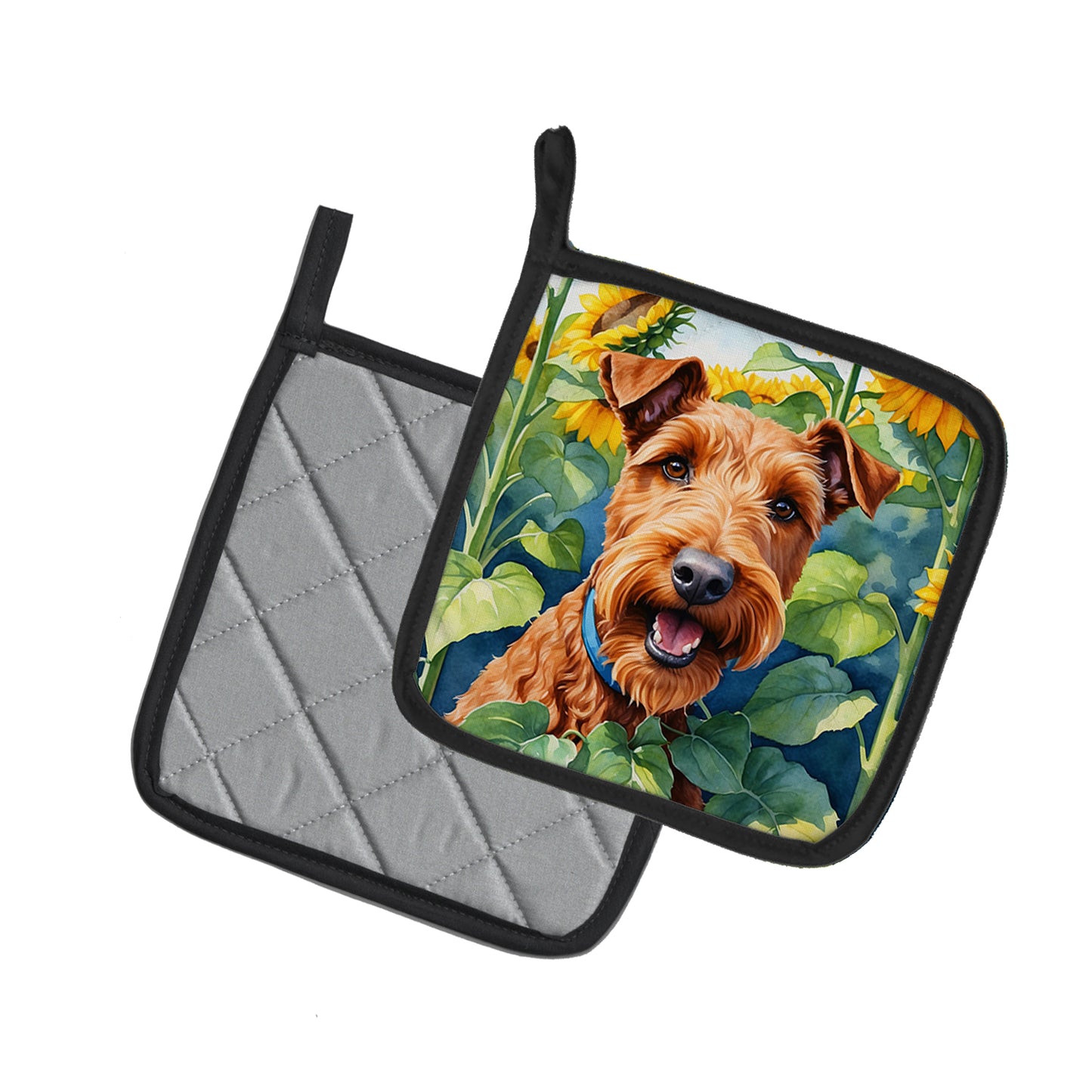 Irish Terrier in Sunflowers Pair of Pot Holders