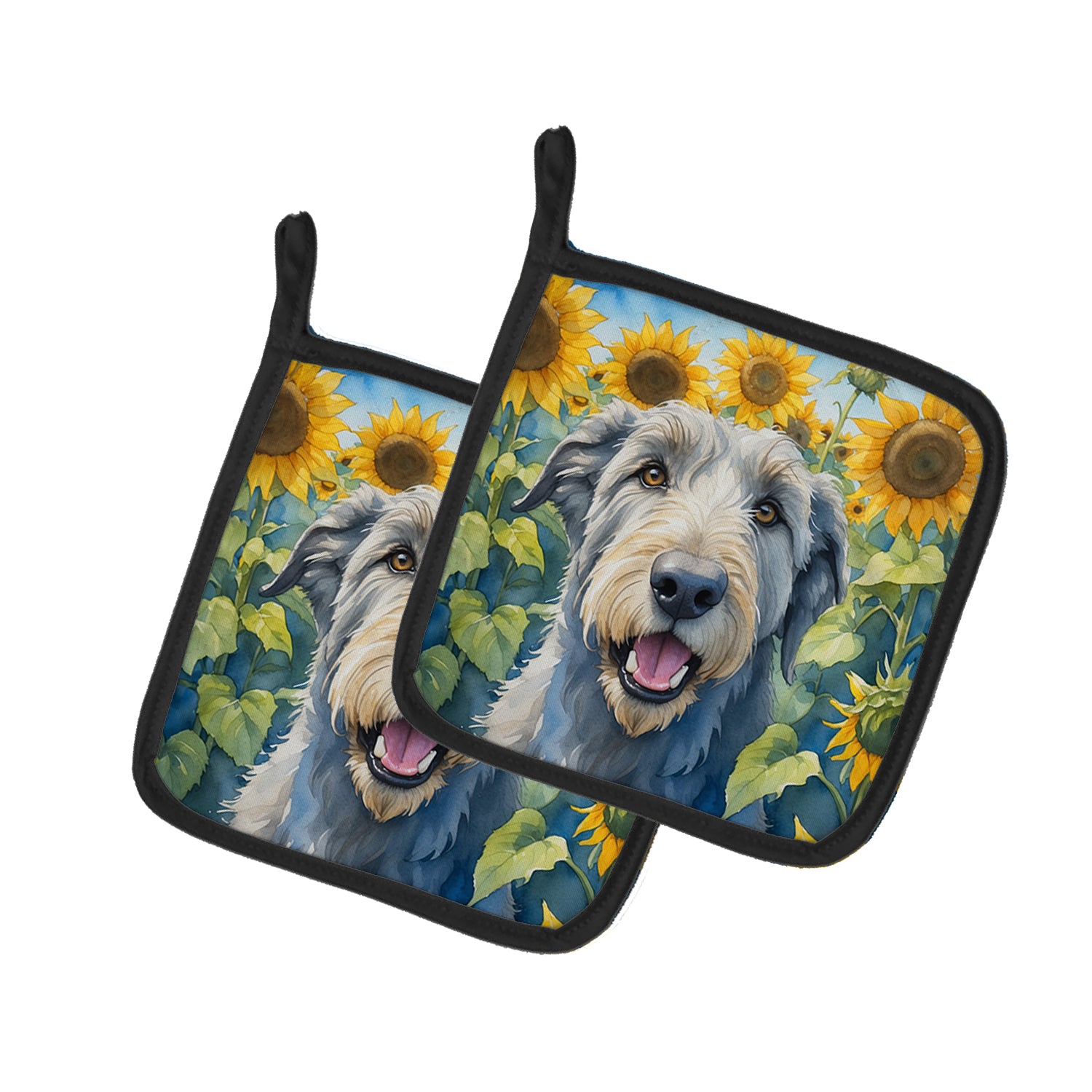 Buy this Irish Wolfhound in Sunflowers Pair of Pot Holders