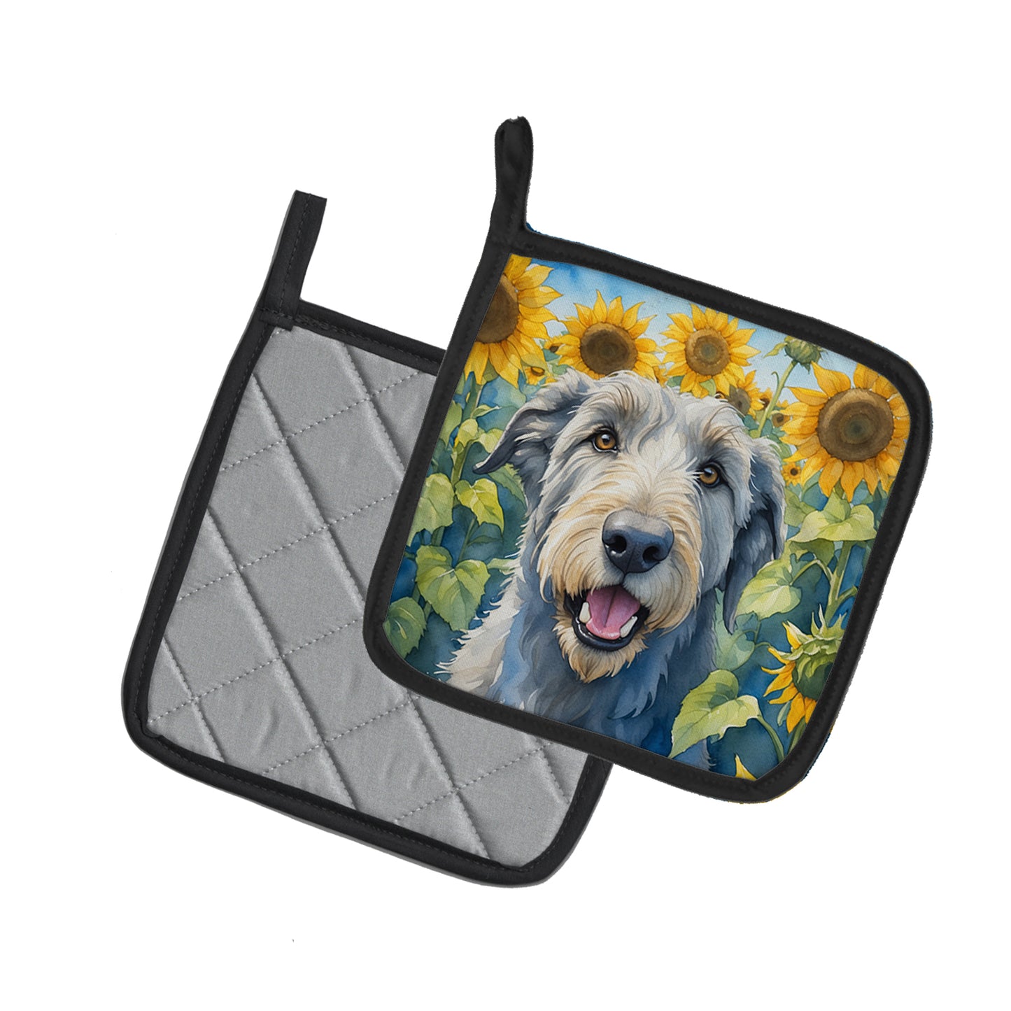 Irish Wolfhound in Sunflowers Pair of Pot Holders