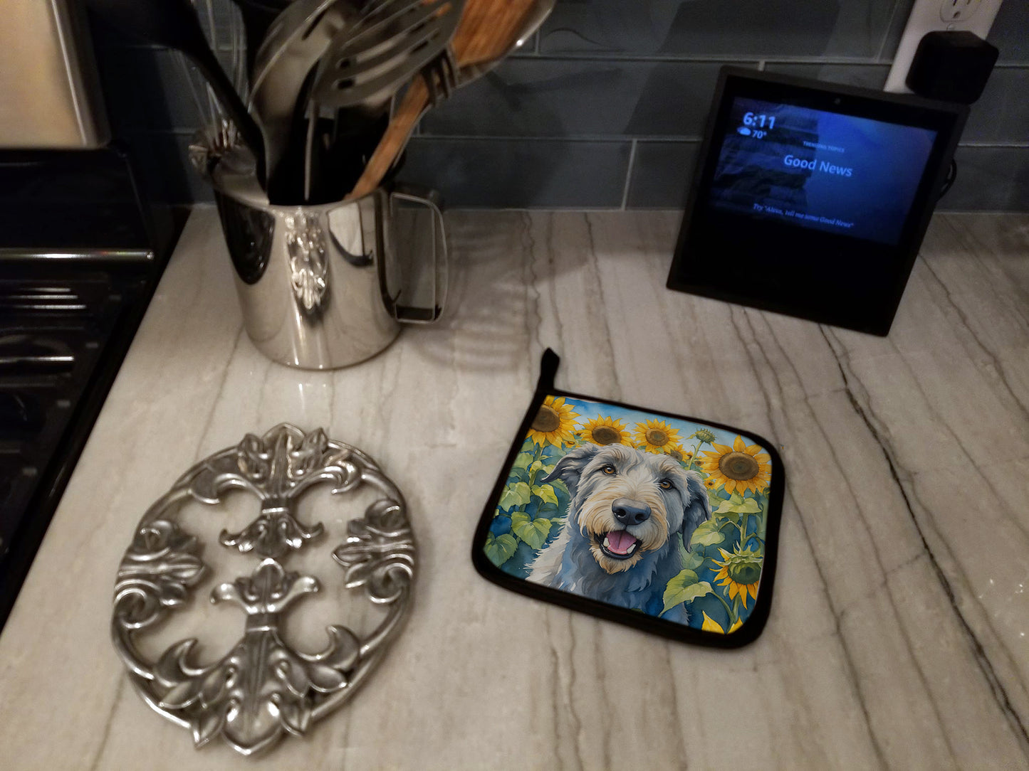 Irish Wolfhound in Sunflowers Pair of Pot Holders