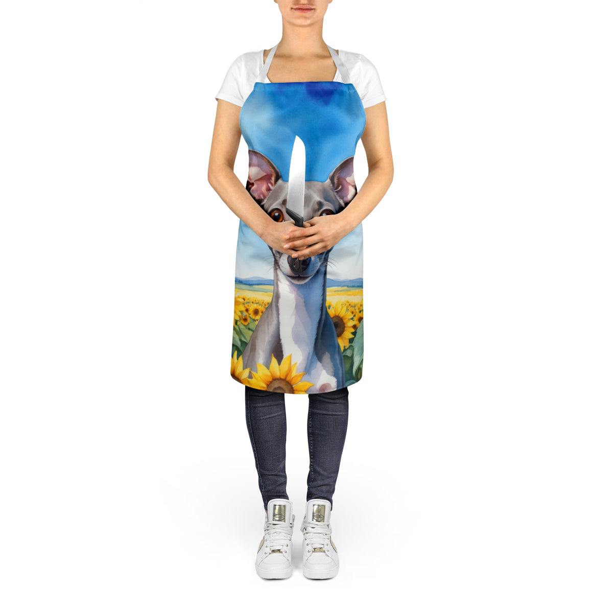 Italian Greyhound in Sunflowers Apron