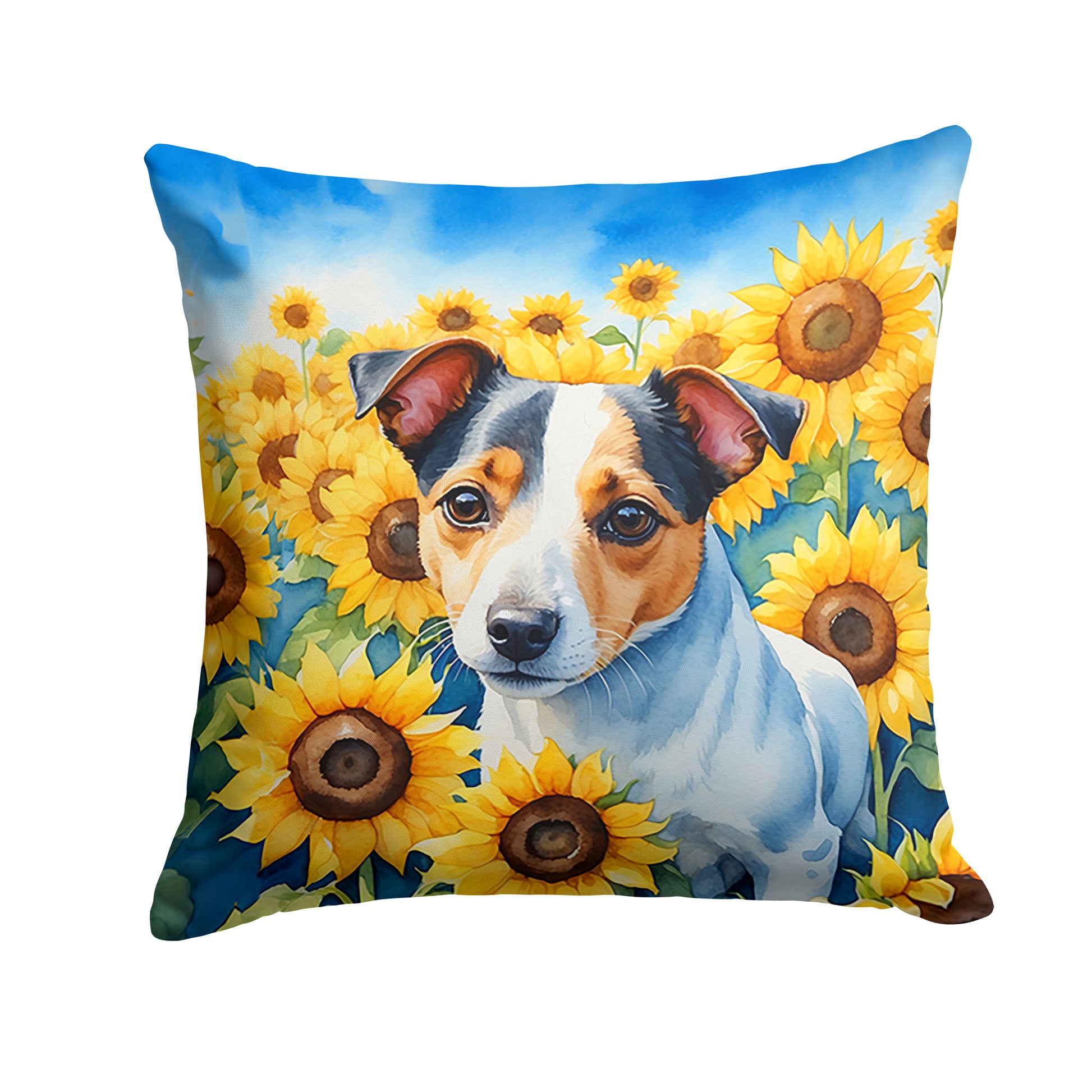 Buy this Jack Russell Terrier in Sunflowers Throw Pillow