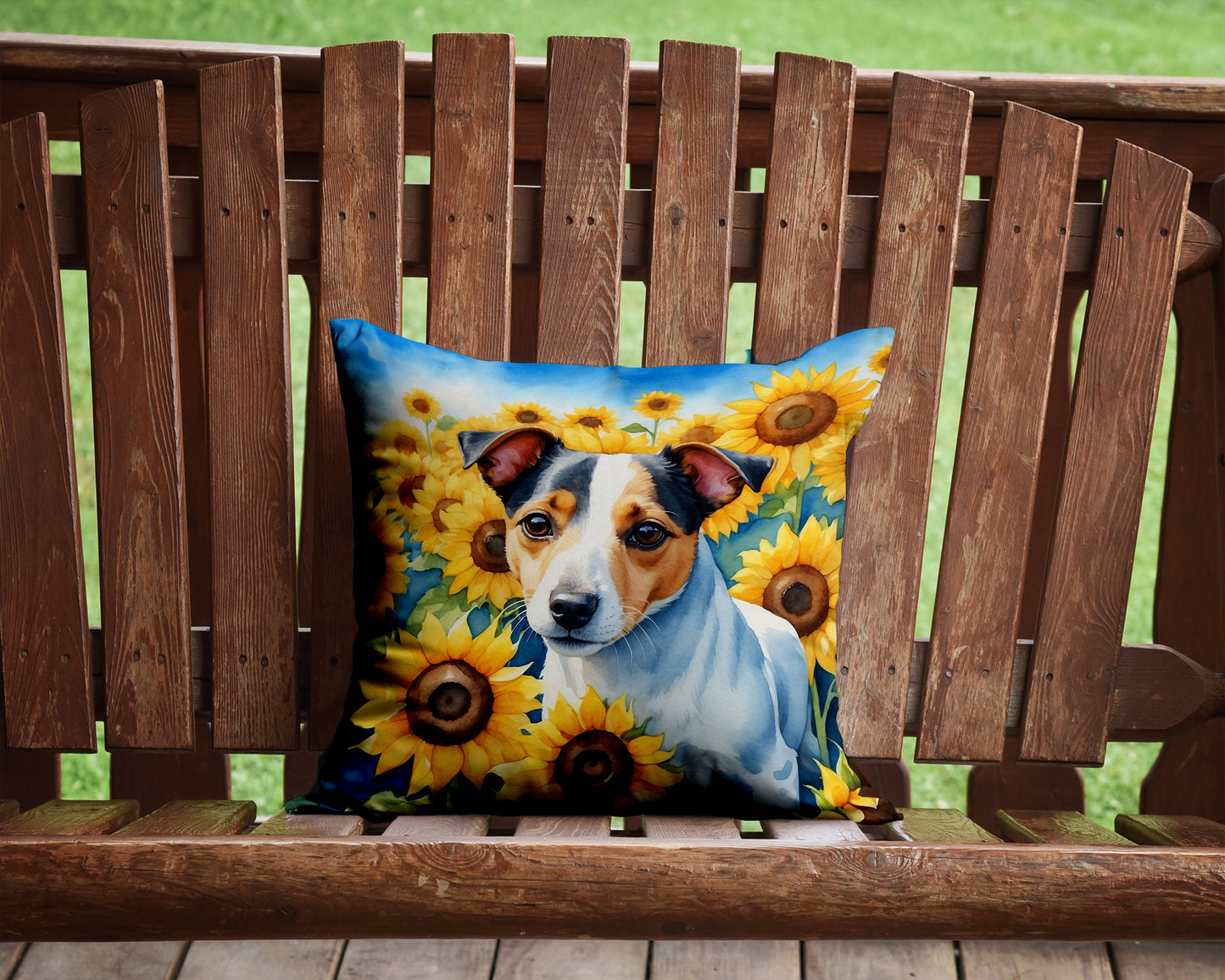 Jack Russell Terrier in Sunflowers Throw Pillow