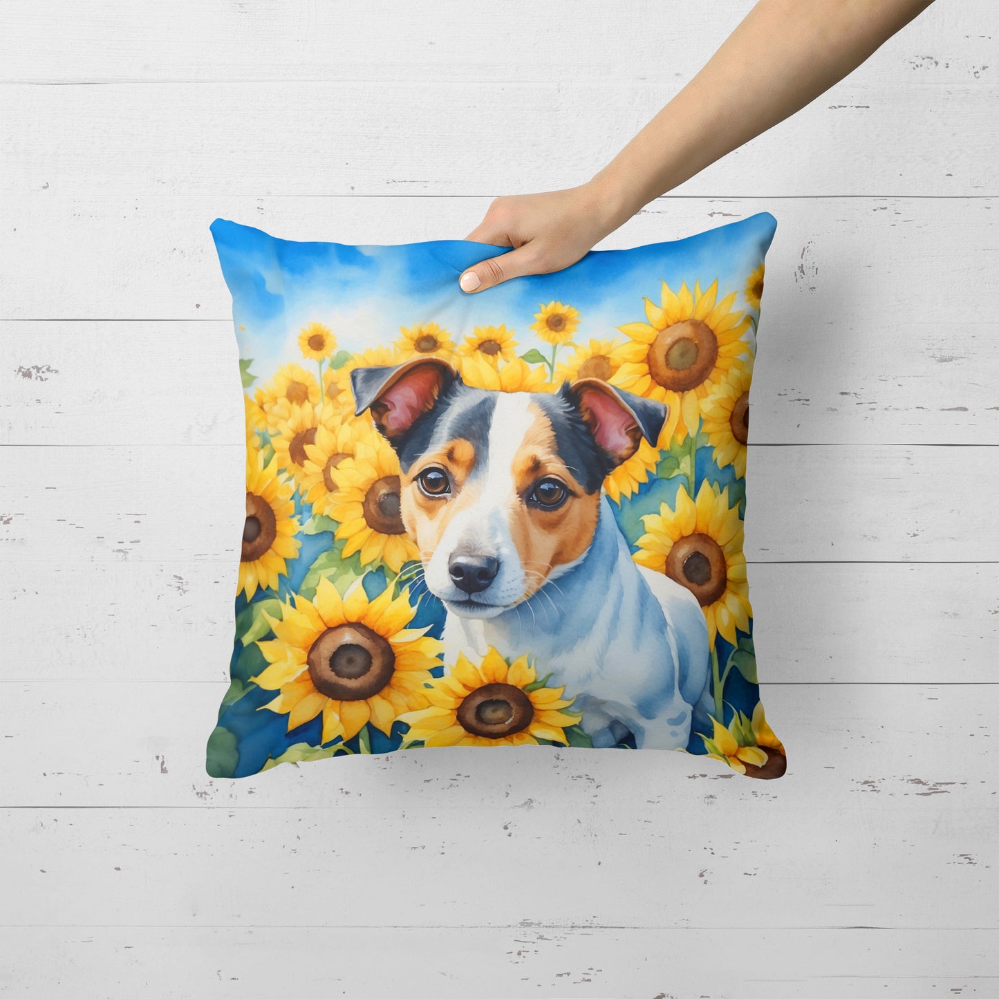 Jack Russell Terrier in Sunflowers Throw Pillow