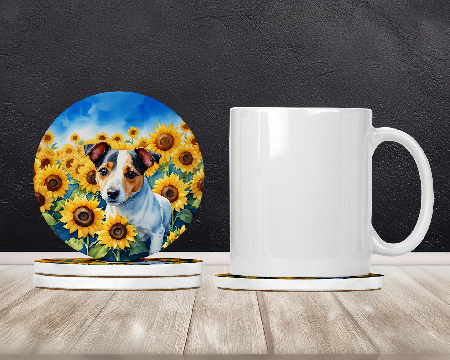 Jack Russell Terrier in Sunflowers Large Sandstone Coasters Pack of 4