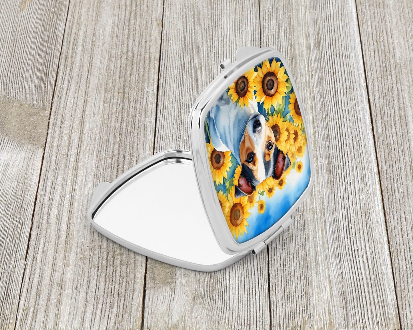 Jack Russell Terrier in Sunflowers Compact Mirror