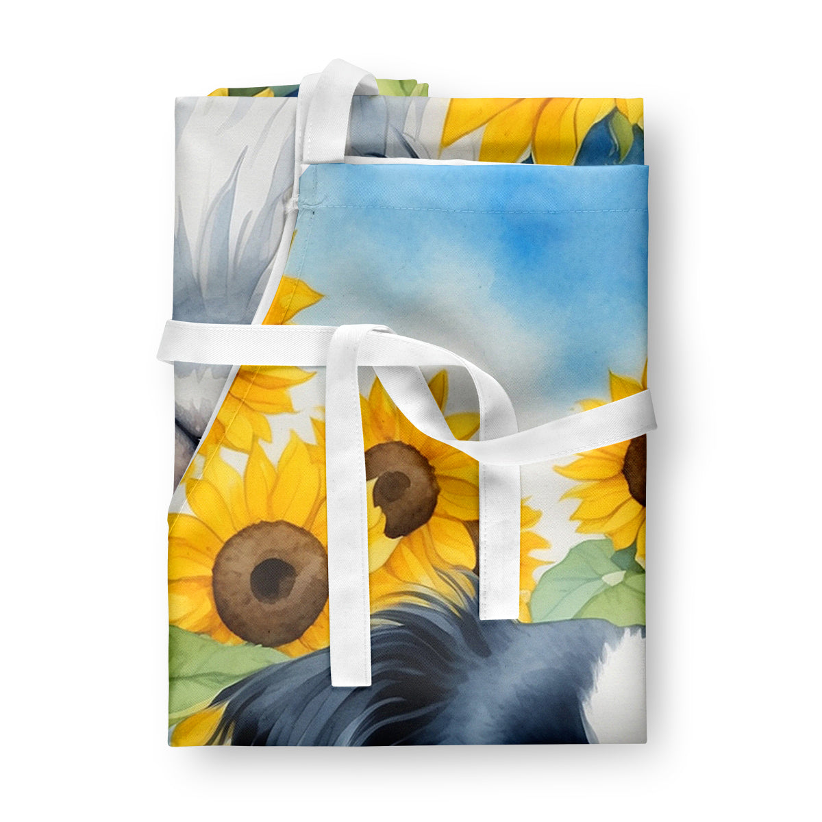 Japanese Chin in Sunflowers Apron