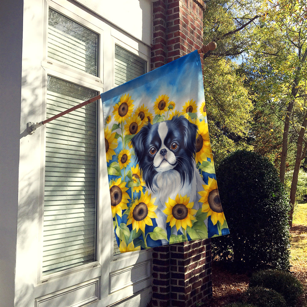 Japanese Chin in Sunflowers House Flag