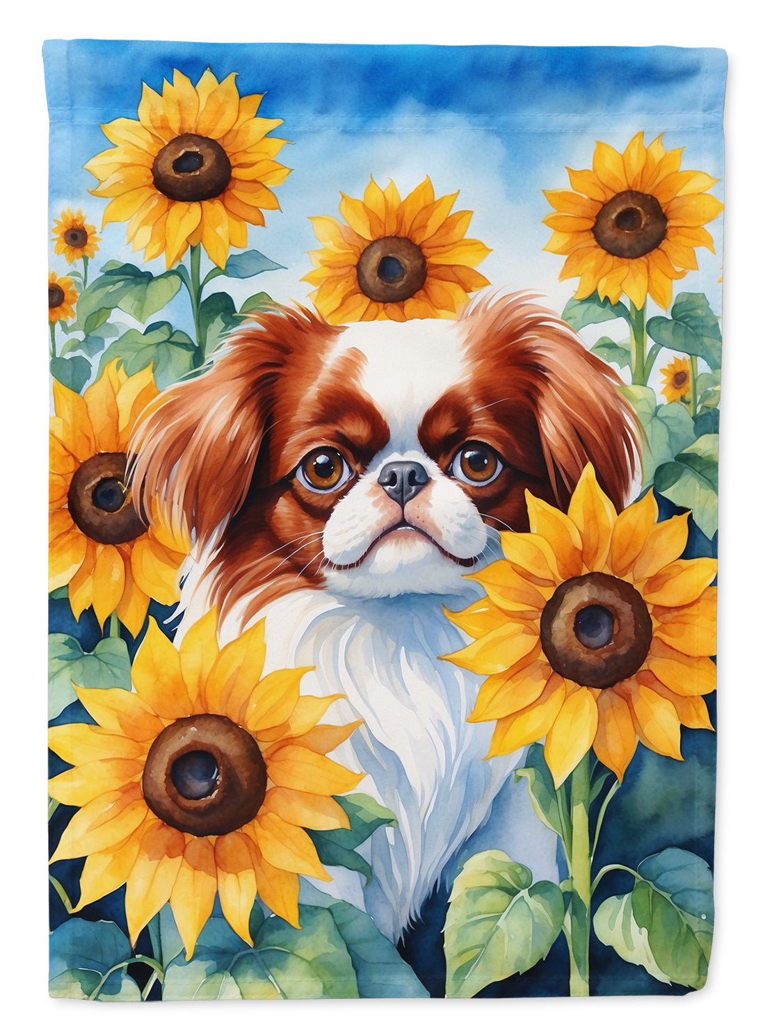 Buy this Japanese Chin in Sunflowers House Flag