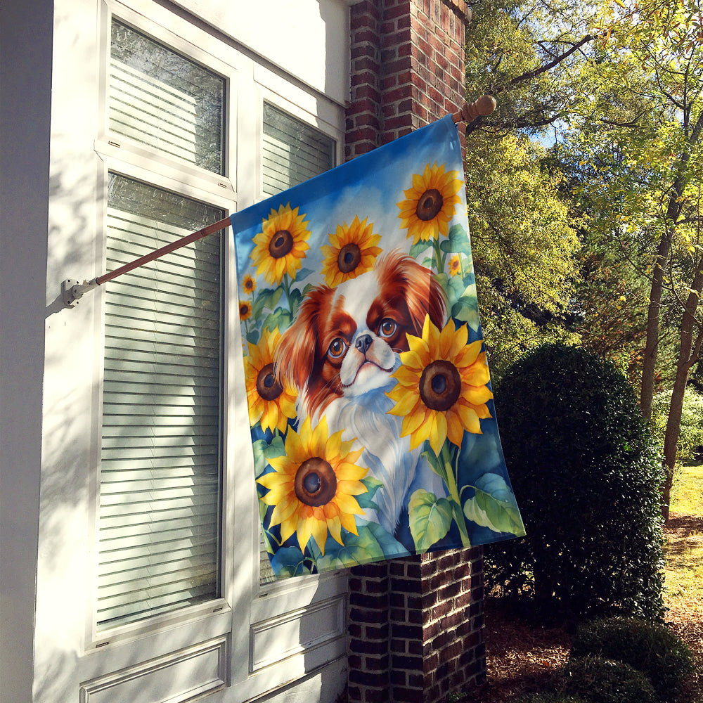 Japanese Chin in Sunflowers House Flag