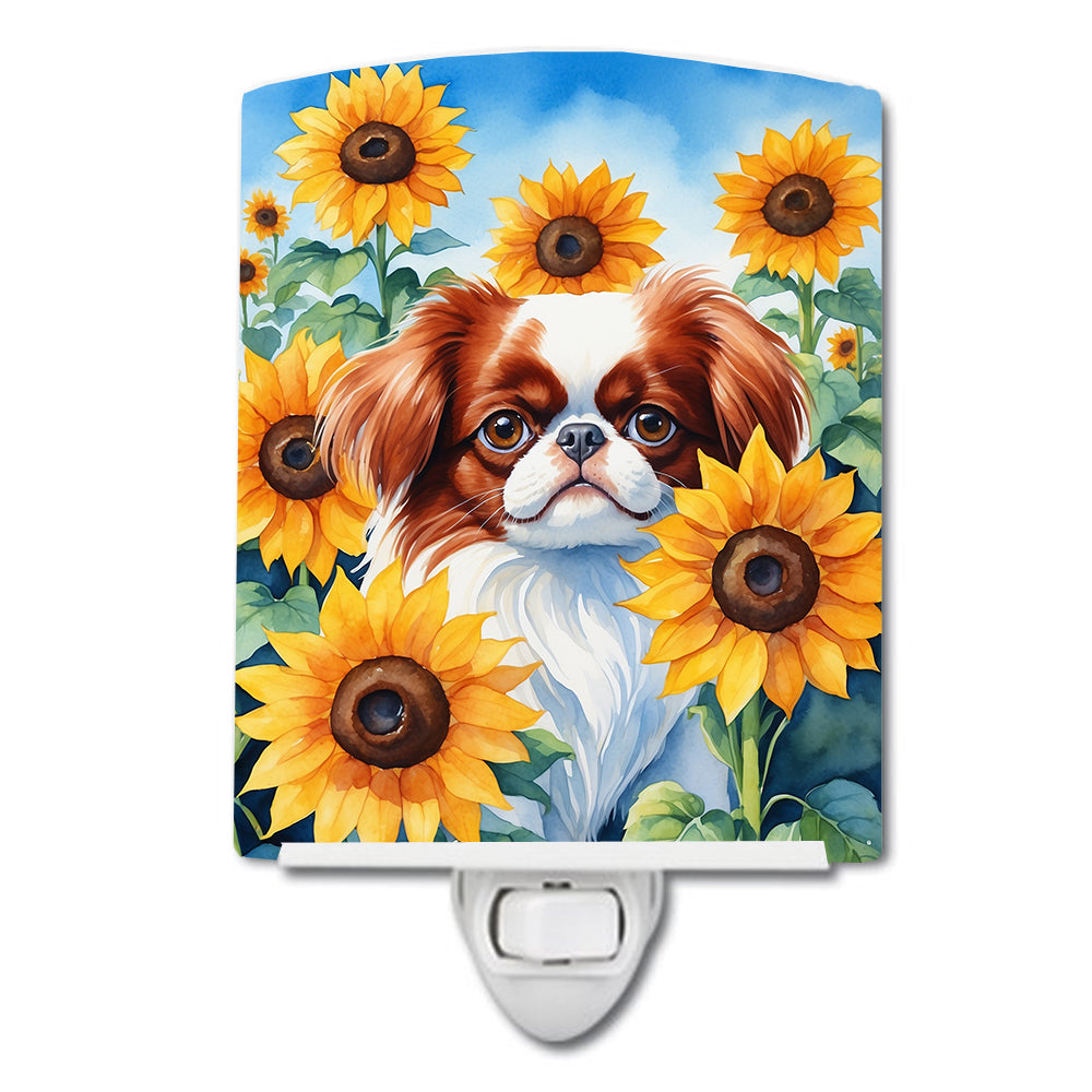 Buy this Japanese Chin in Sunflowers Ceramic Night Light