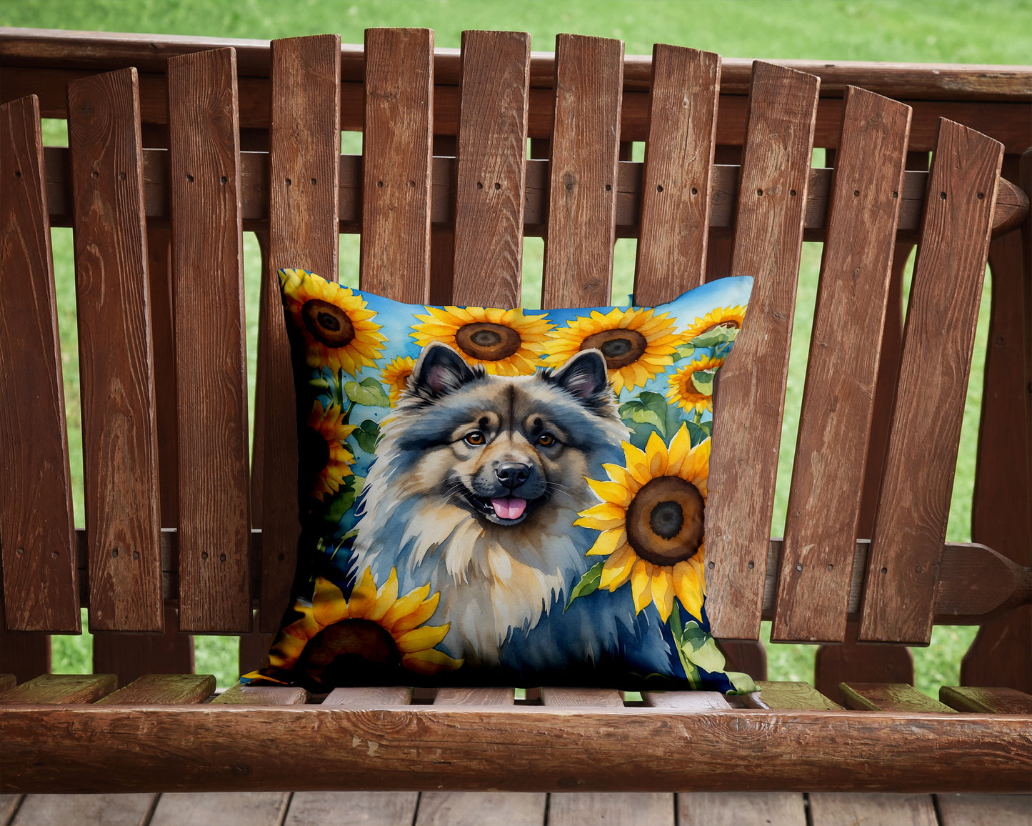 Keeshond in Sunflowers Throw Pillow