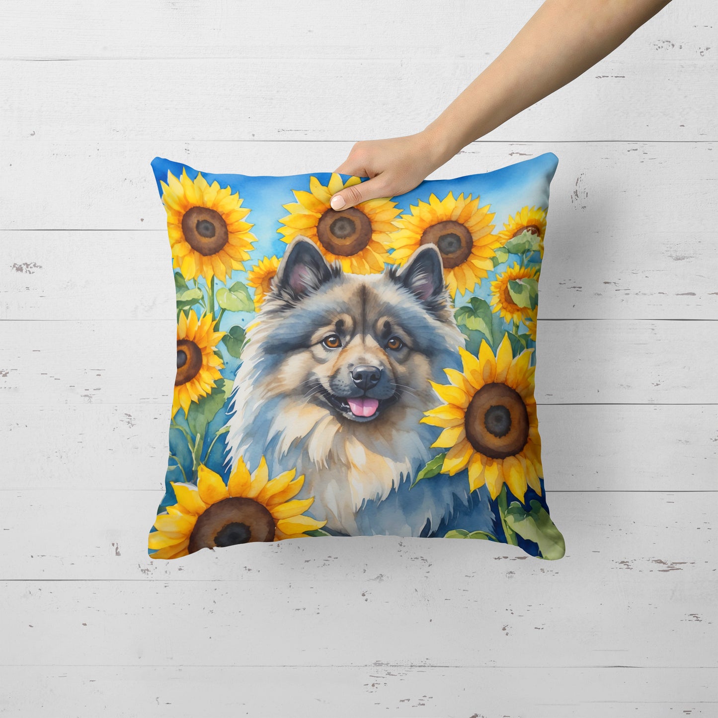 Keeshond in Sunflowers Throw Pillow