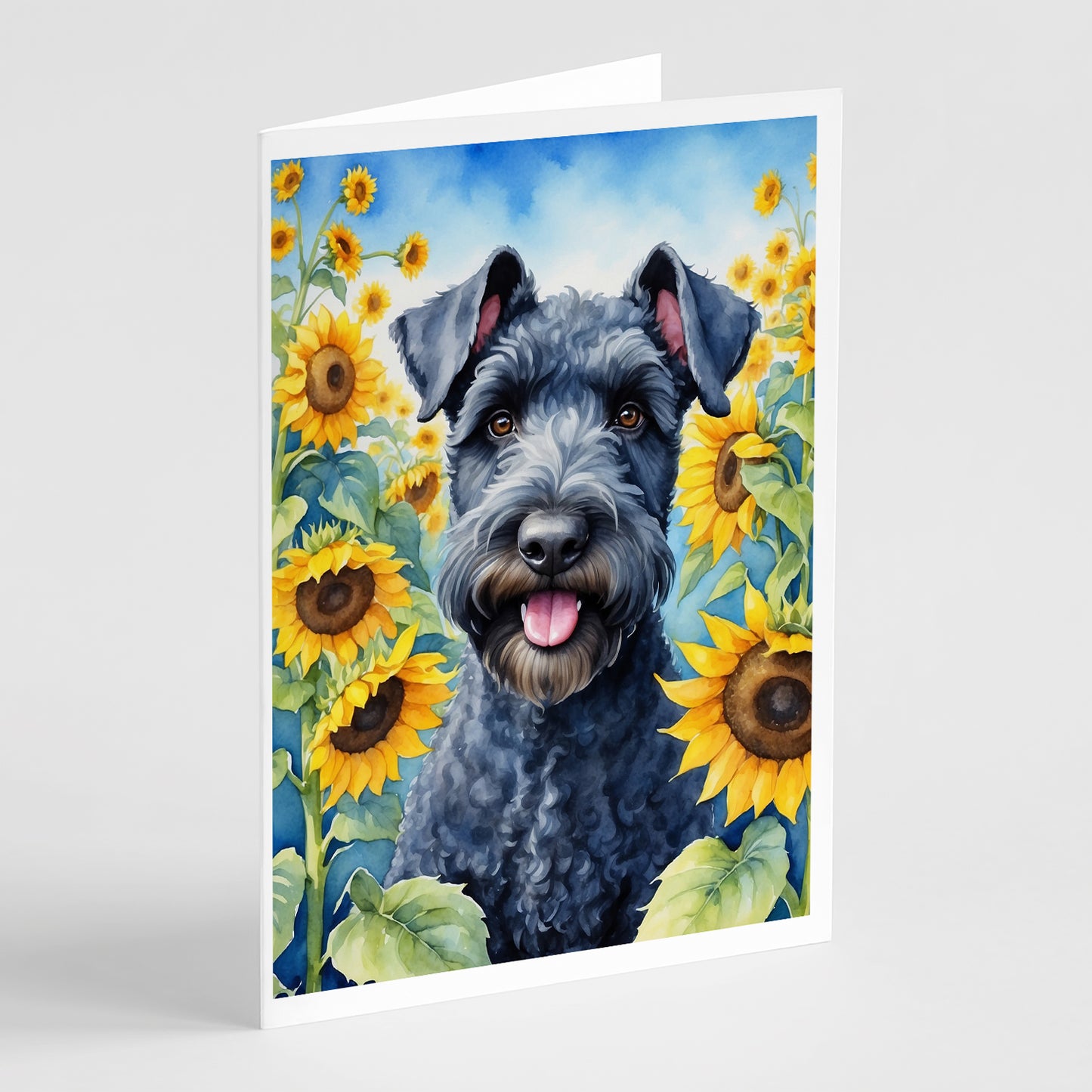 Buy this Kerry Blue Terrier in Sunflowers Greeting Cards Pack of 8