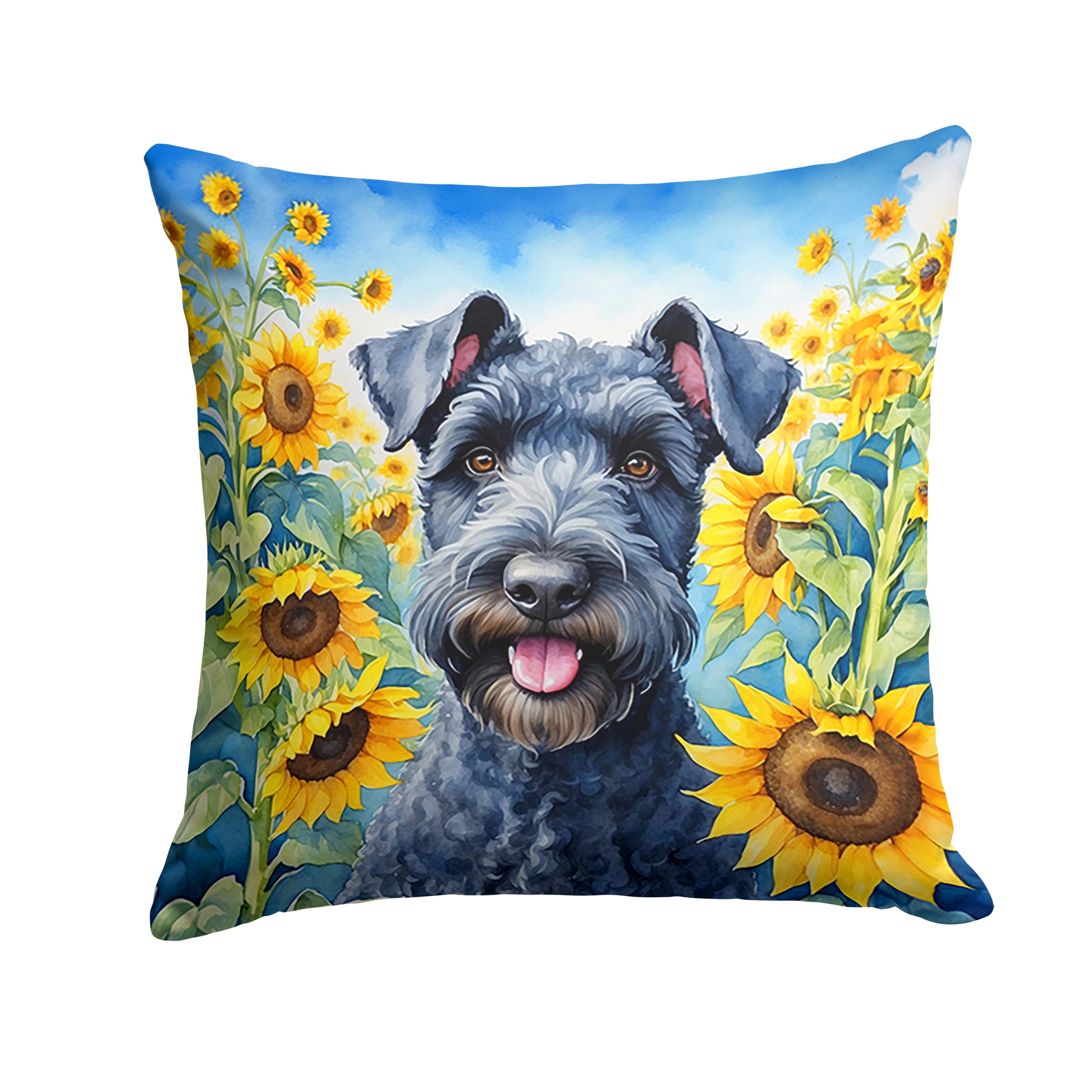 Buy this Kerry Blue Terrier in Sunflowers Throw Pillow