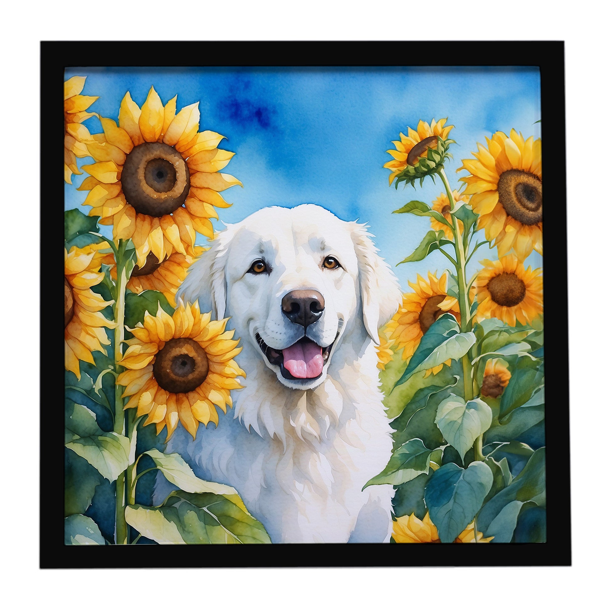 Buy this Kuvasz in Sunflowers Framed Metal Print