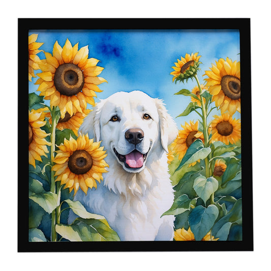 Buy this Kuvasz in Sunflowers Framed Metal Print