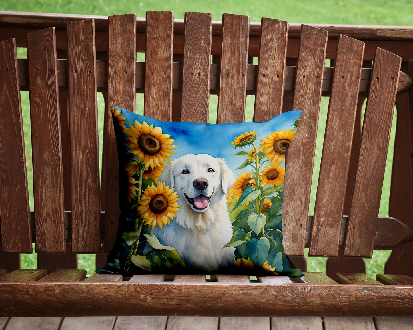 Kuvasz in Sunflowers Throw Pillow