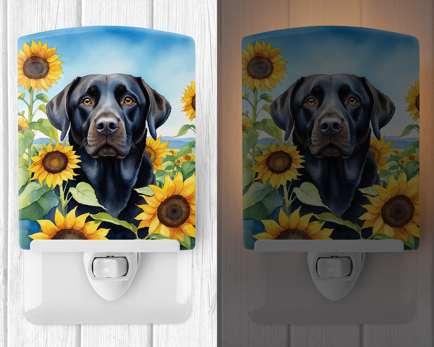 Labrador Retriever in Sunflowers Ceramic Night Light