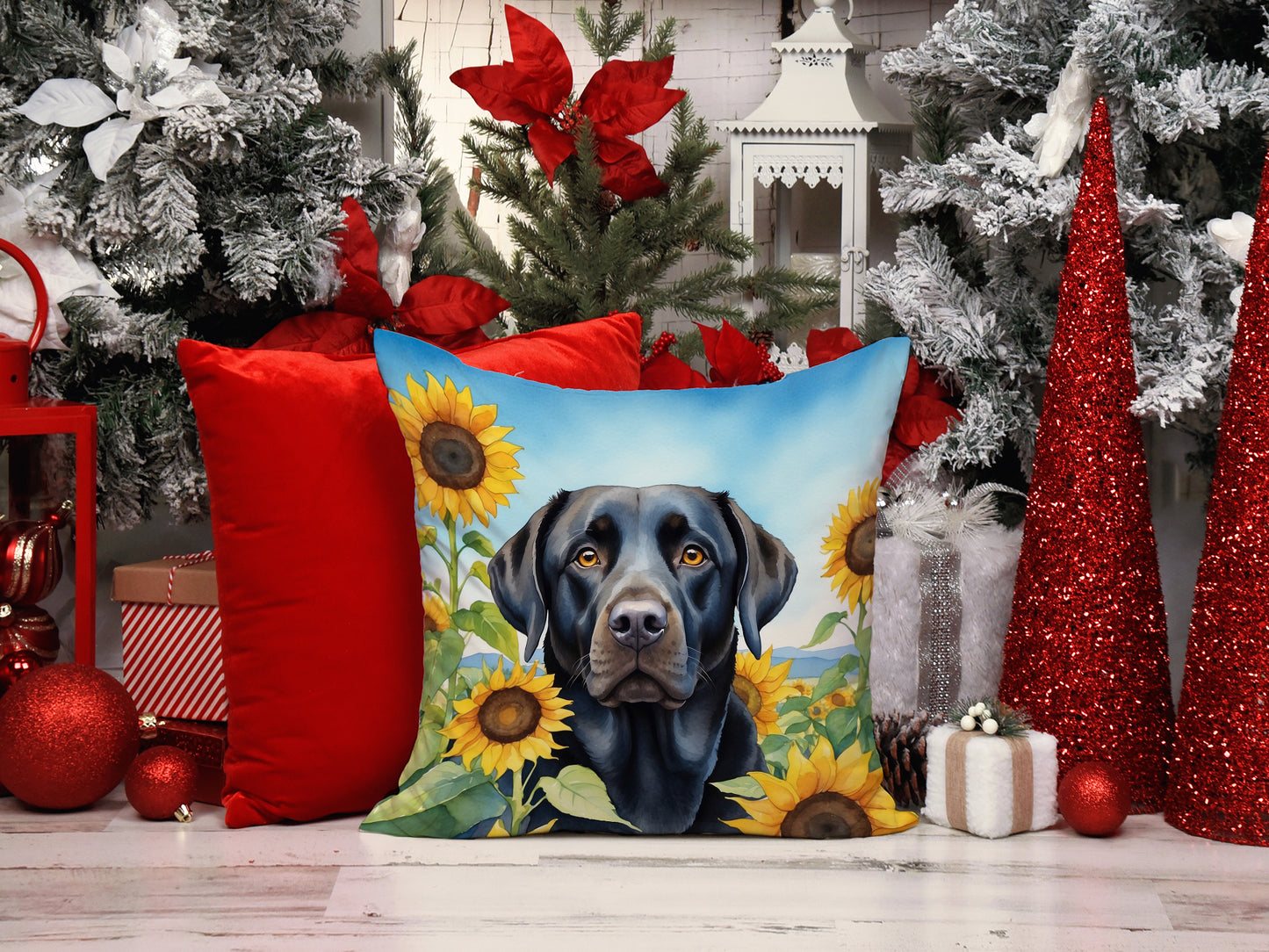 Labrador Retriever in Sunflowers Throw Pillow