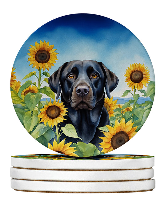 Buy this Labrador Retriever in Sunflowers Large Sandstone Coasters Pack of 4