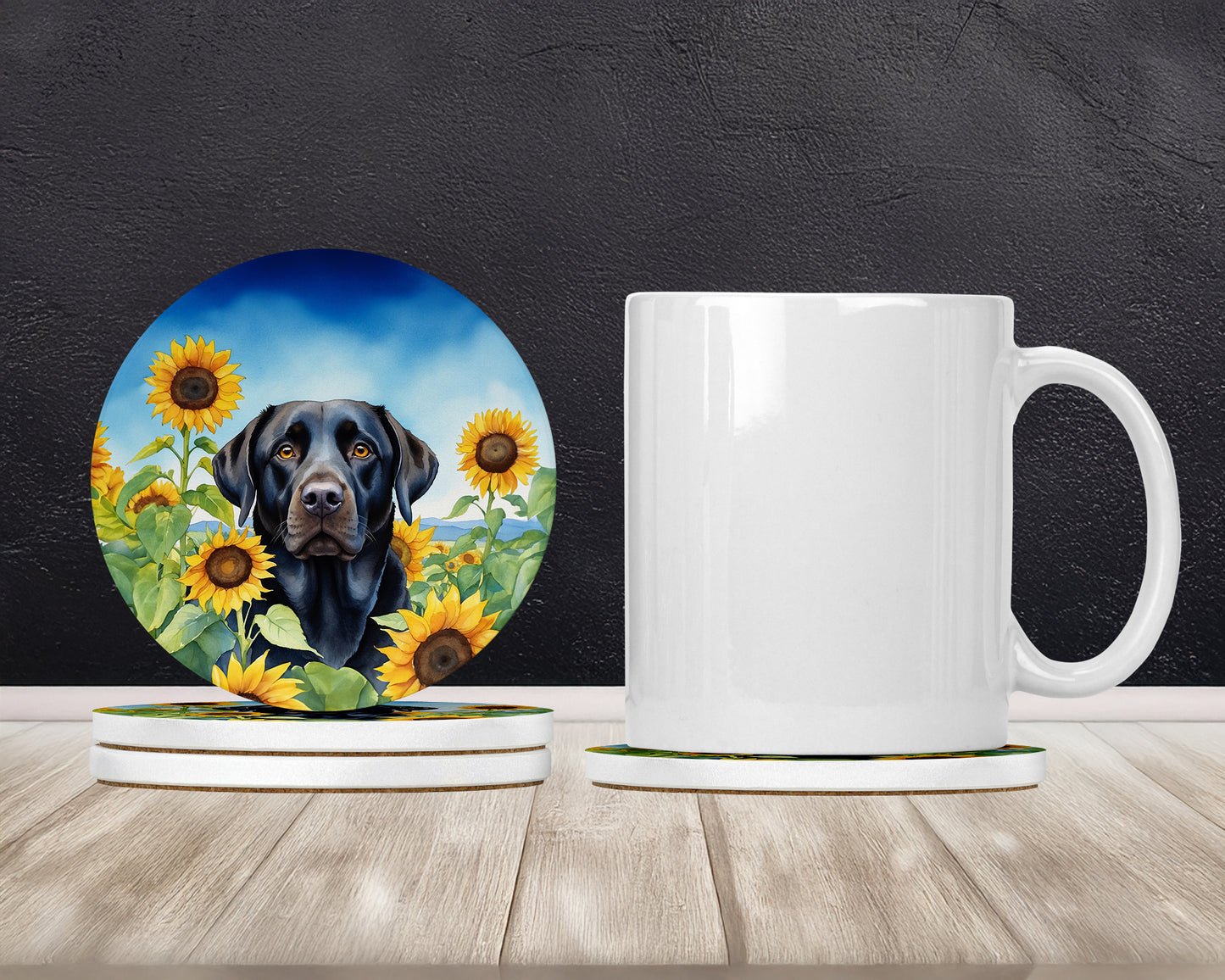 Labrador Retriever in Sunflowers Large Sandstone Coasters Pack of 4