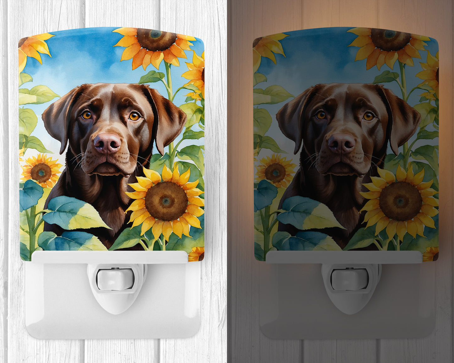 Labrador Retriever in Sunflowers Ceramic Night Light