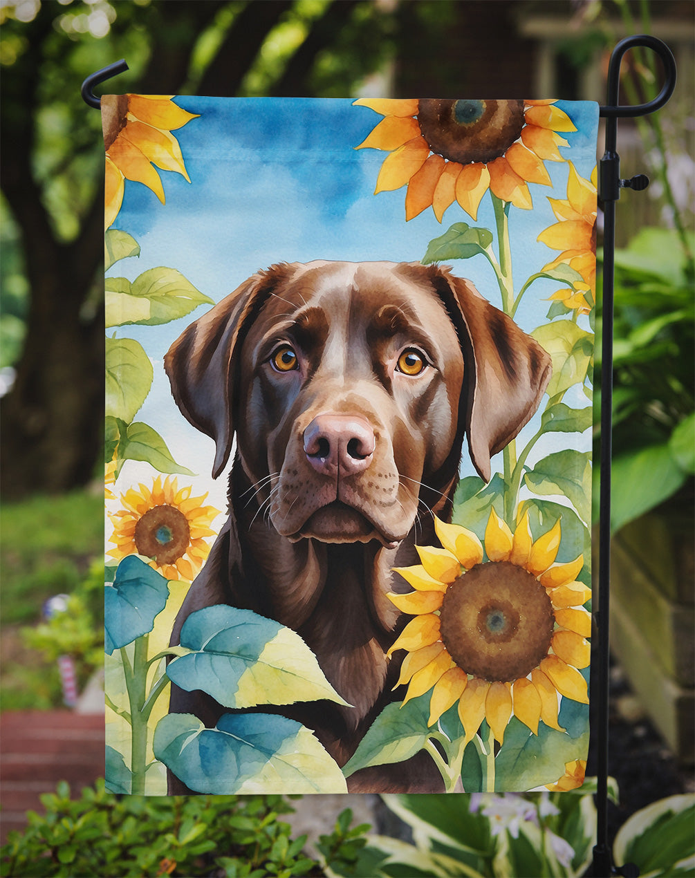 Labrador Retriever in Sunflowers Garden Flag