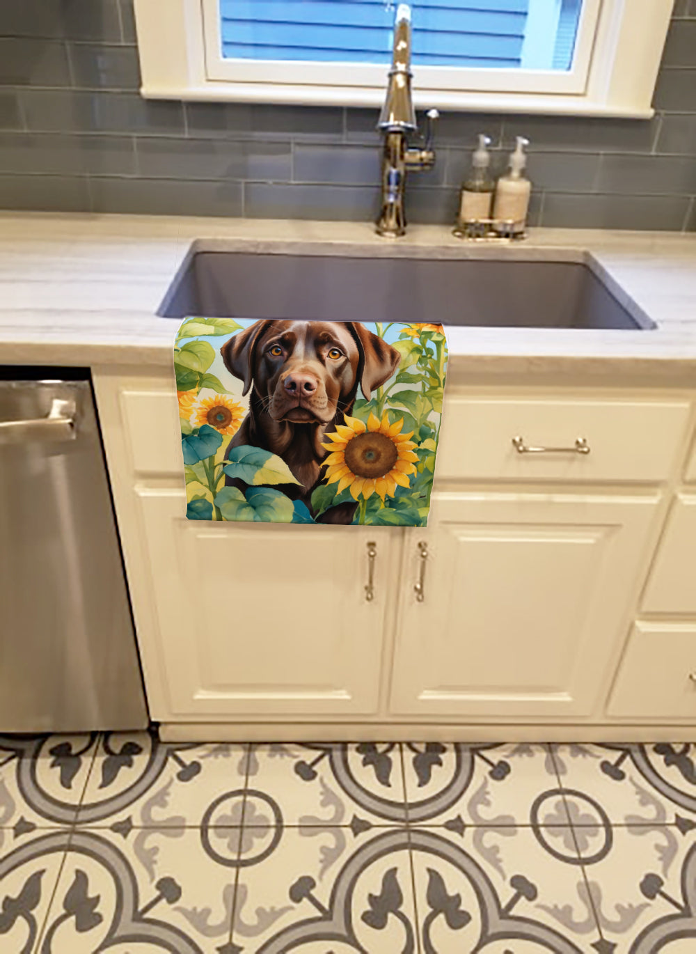 Labrador Retriever in Sunflowers Kitchen Towel